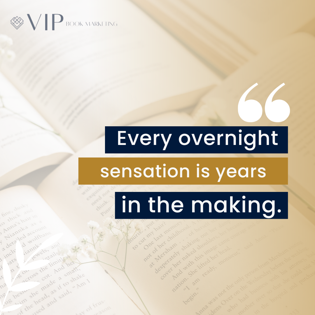 Book marketing quote creative with navy and gold branding